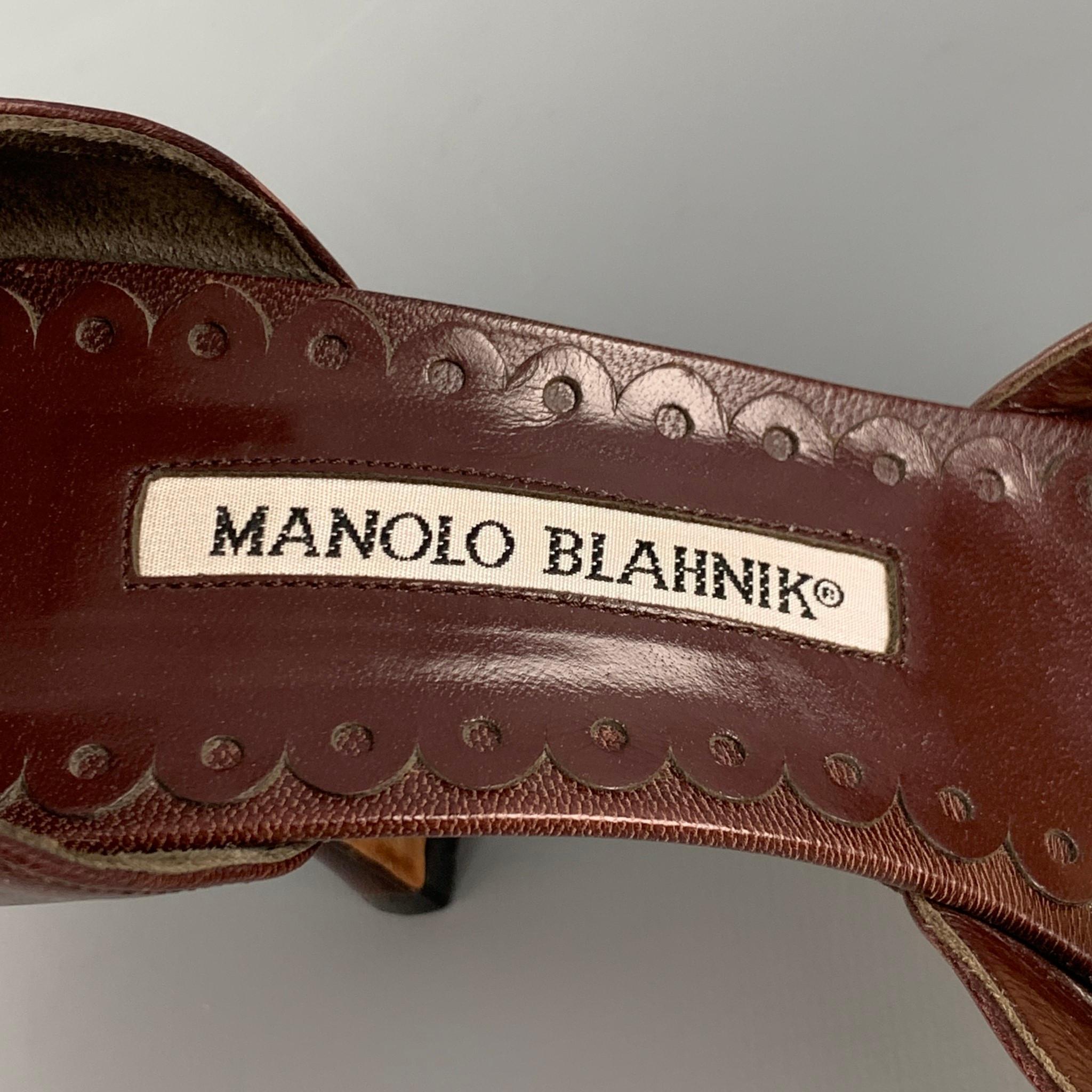 MANOLO BLAHNIK Size 7 Brown Leather D'Orsay Pumps 2
