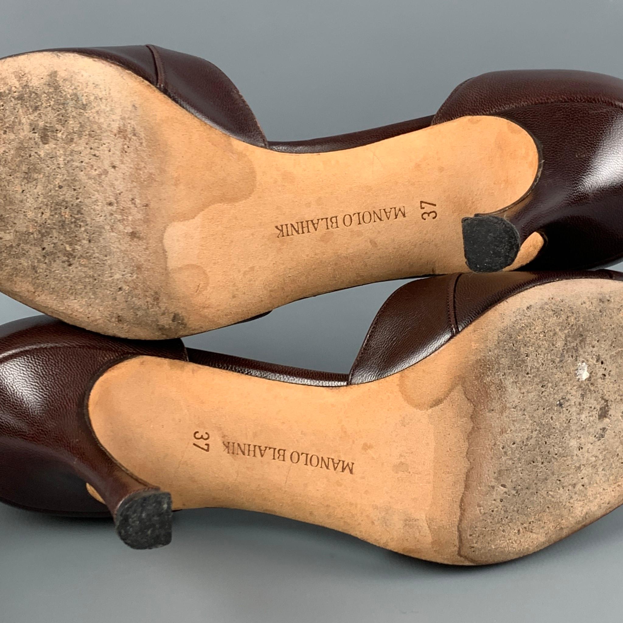 MANOLO BLAHNIK Size 7 Brown Leather D'Orsay Pumps 3