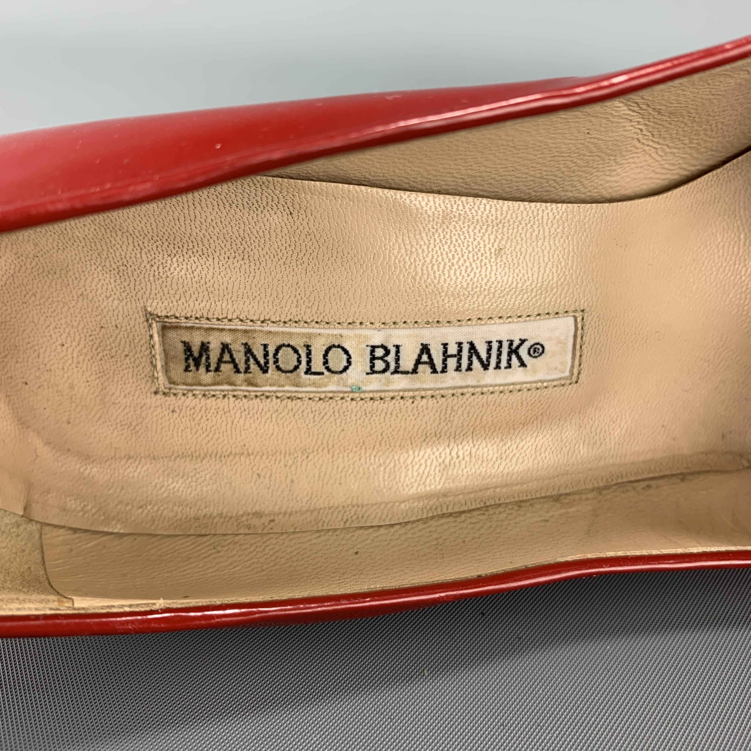 Women's MANOLO BLAHNIK Size 7 Red Patent Leather Ankle Strap Pointed Pump