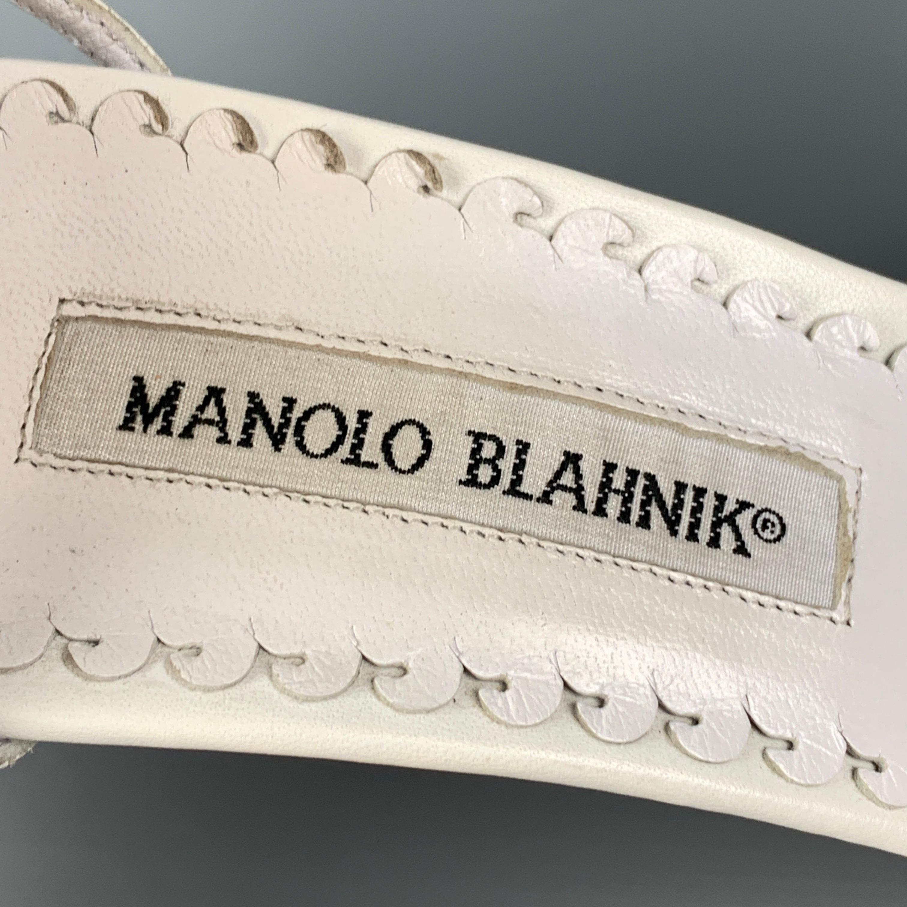 MANOLO BLAHNIK Size 7 White Leather Ankle Strap Sandals 1