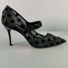 MANOLO BLAHNIK Size 7.5 Black Polka Dot Mary Jane Pumps