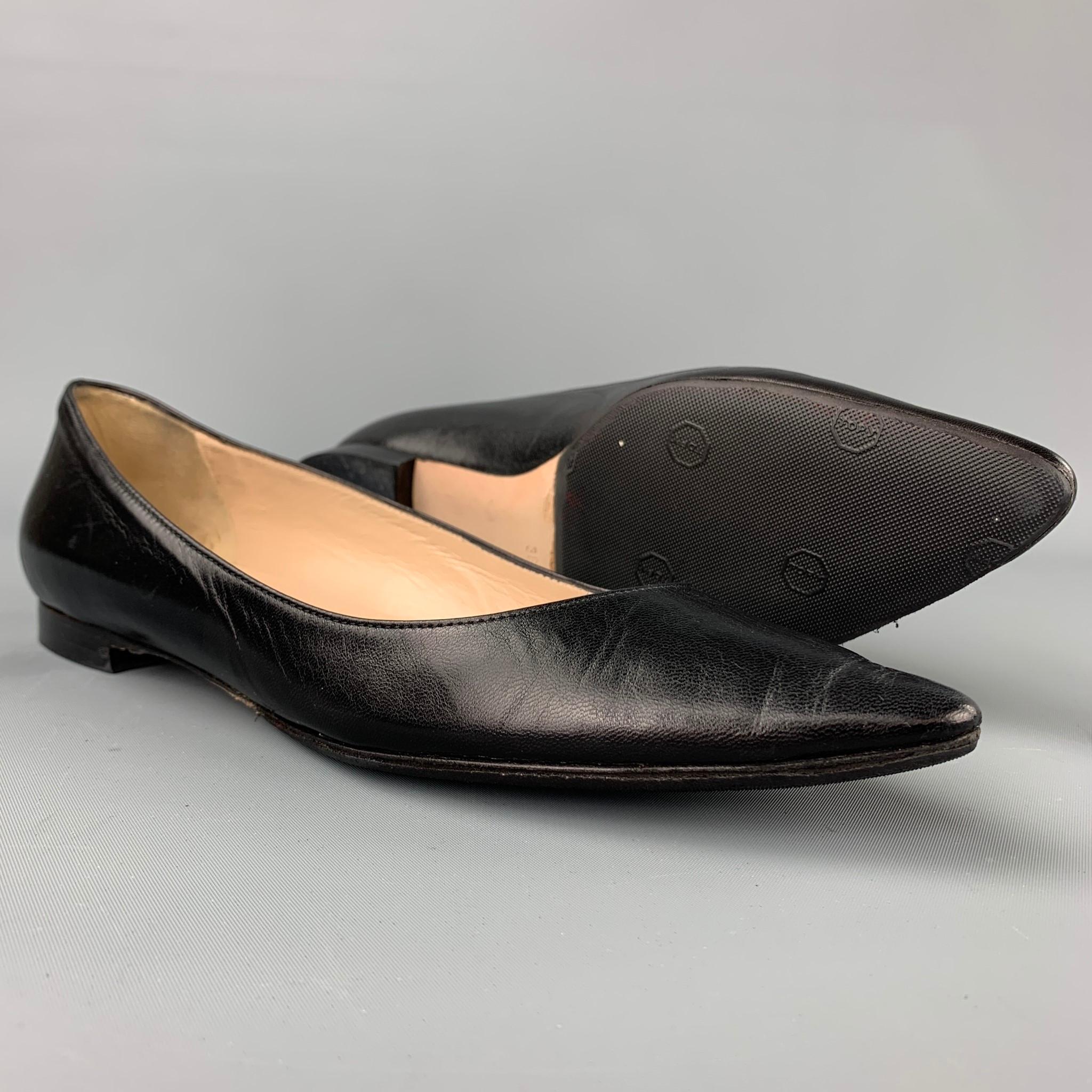 MANOLO BLAHNIK Size 8 Black Leather Flats In Good Condition In San Francisco, CA