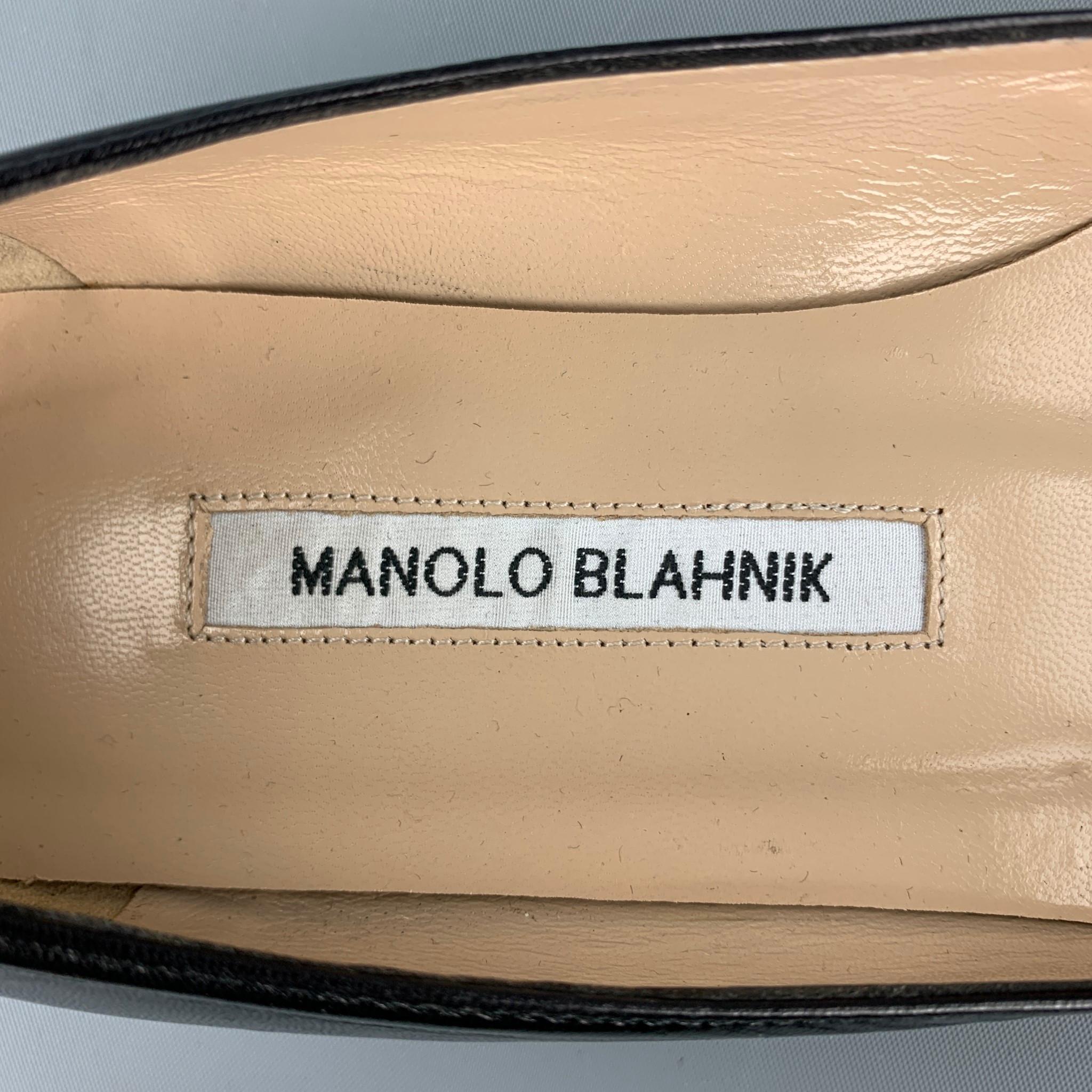 MANOLO BLAHNIK Size 8 Black Leather Flats 2