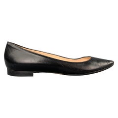 MANOLO BLAHNIK Size 8 Black Leather Flats