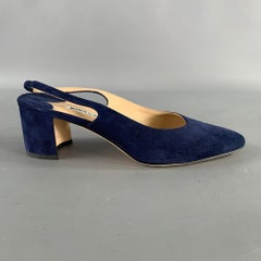 MANOLO BLAHNIK Size 8 Navy Suede Slingback Pumps