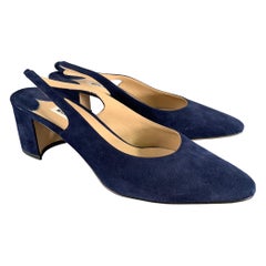 MANOLO BLAHNIK Size 8 Navy Suede Slingback Pumps