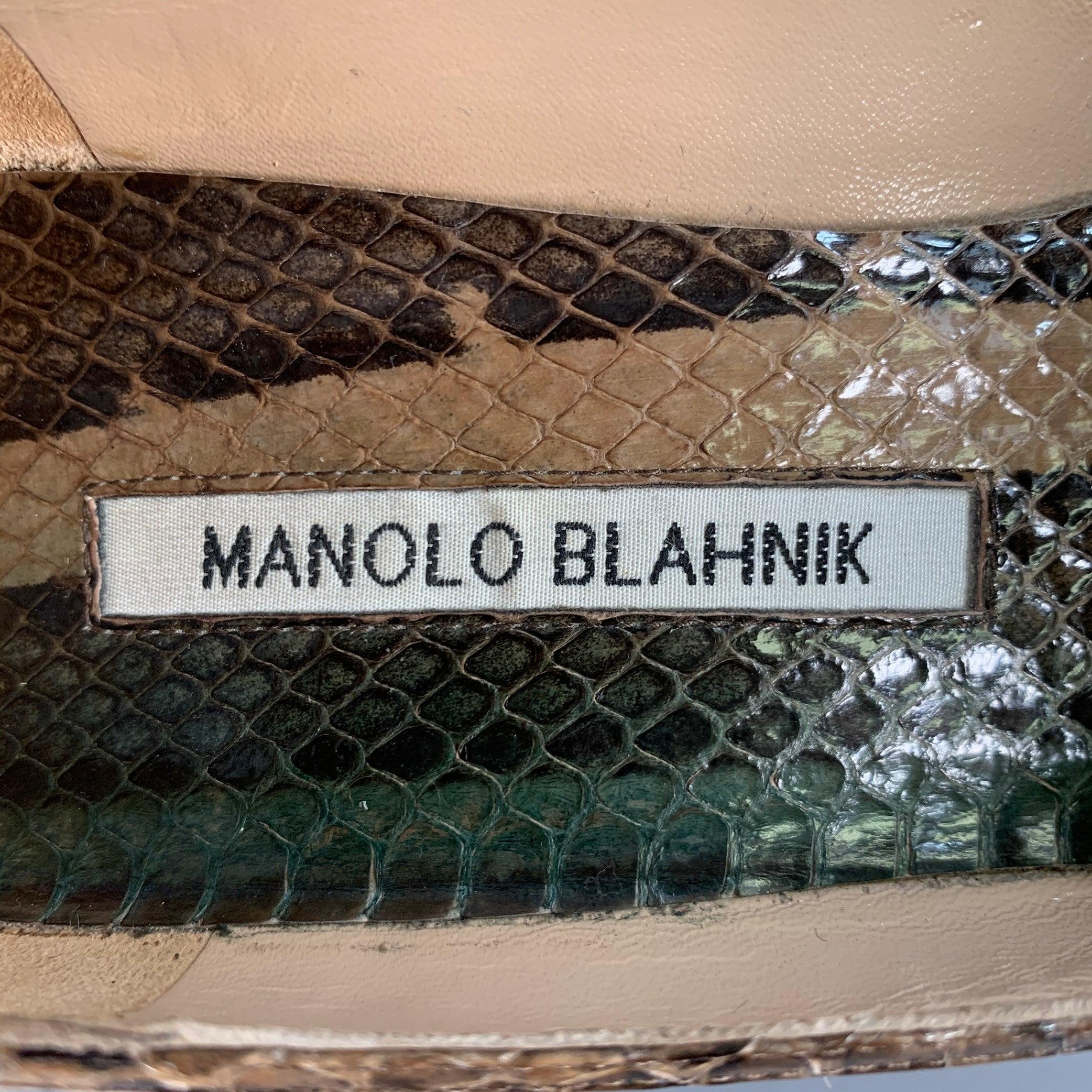 MANOLO BLAHNIK Size 8 Tan Brown Suede Snakeskin Cap Toe Pumps For Sale 3