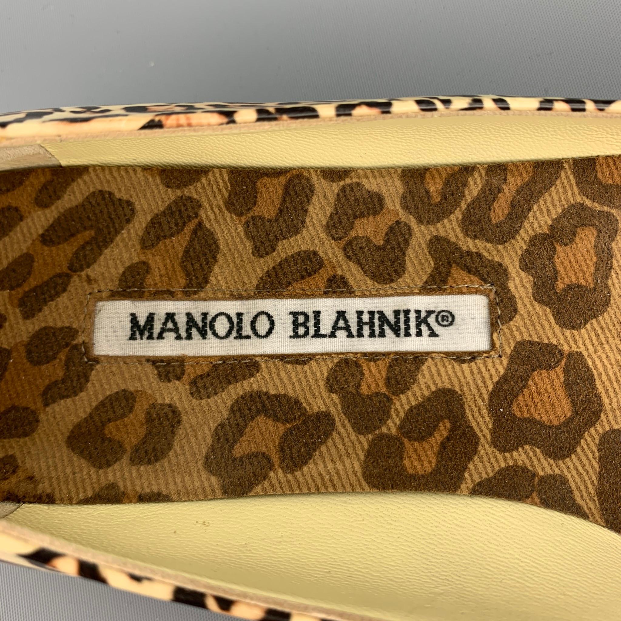MANOLO BLAHNIK Size 8.5 Beige Animal Print Leather Flats 2