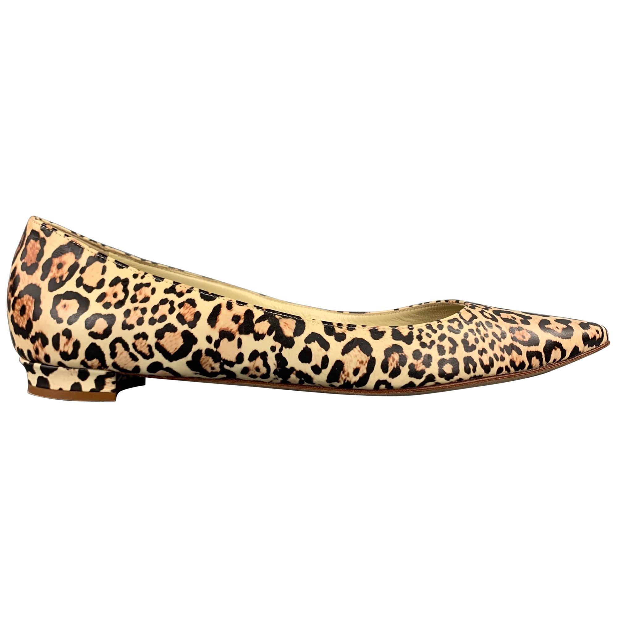 MANOLO BLAHNIK Size 8.5 Beige Animal Print Leather Flats