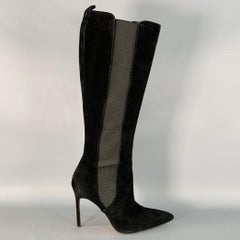 MANOLO BLAHNIK Size 8.5 Black Suede Pull On Pointed Toe Stiletto Boots