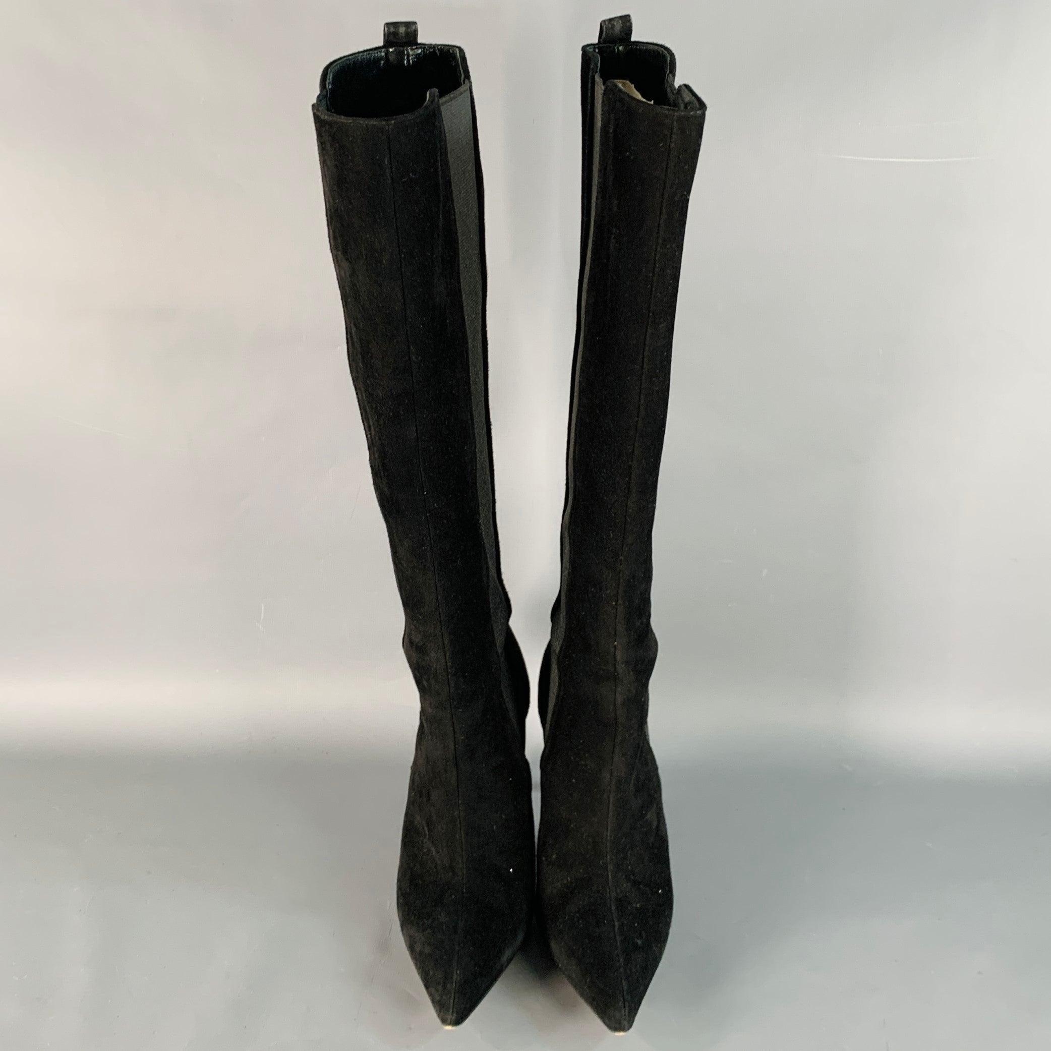 MANOLO BLAHNIK Größe 8.5 Schwarz Wildleder Pull On Pointed Toe Stiletto Stiefel Damen im Angebot