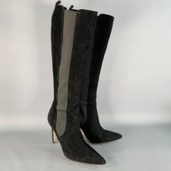 MANOLO BLAHNIK Größe 8.5 Schwarz Wildleder Pull On Pointed Toe Stiletto Stiefel