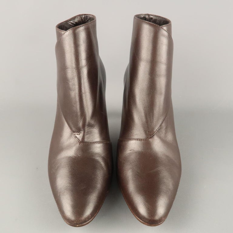 MANOLO BLAHNIK Size 8.5 Brown Leather Diaz Ankle Boots at 1stDibs