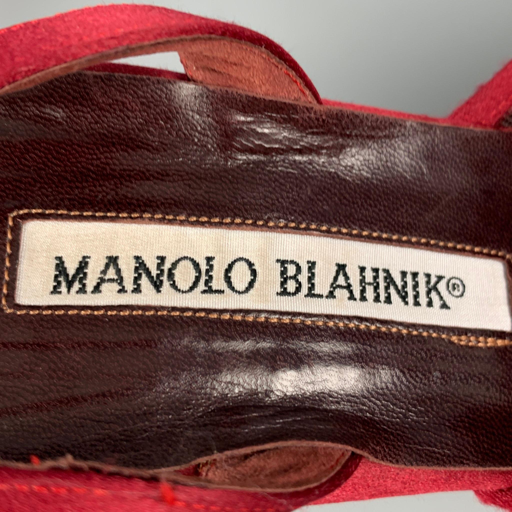 Brown MANOLO BLAHNIK Size 8.5 Burgundy Lace Slingback Pumps