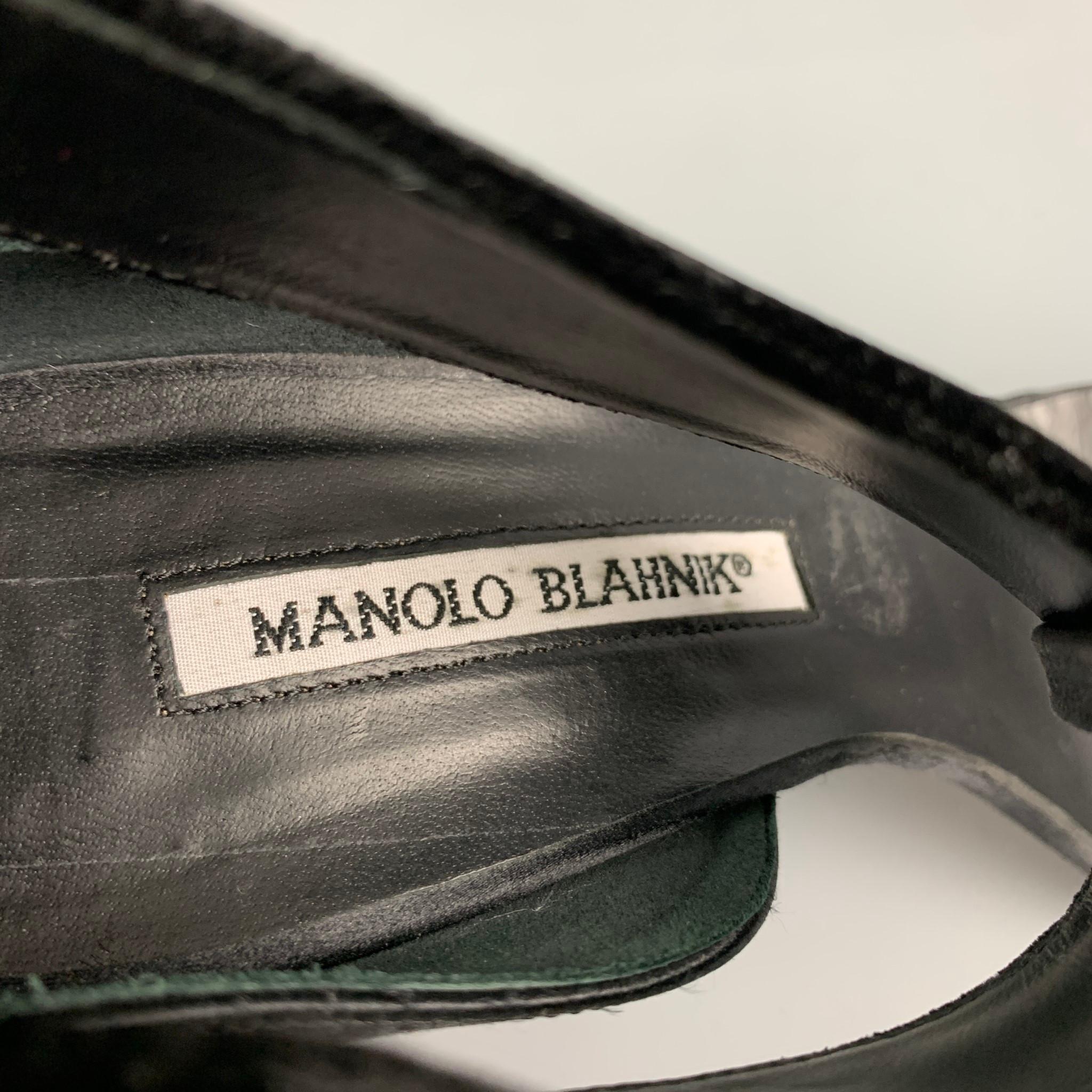 Women's MANOLO BLAHNIK Size 9 Black Satin T- Strap Sandals