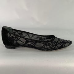 MANOLO BLAHNIK Size 9 Black Velvet Geometric Pointed Toe Flats