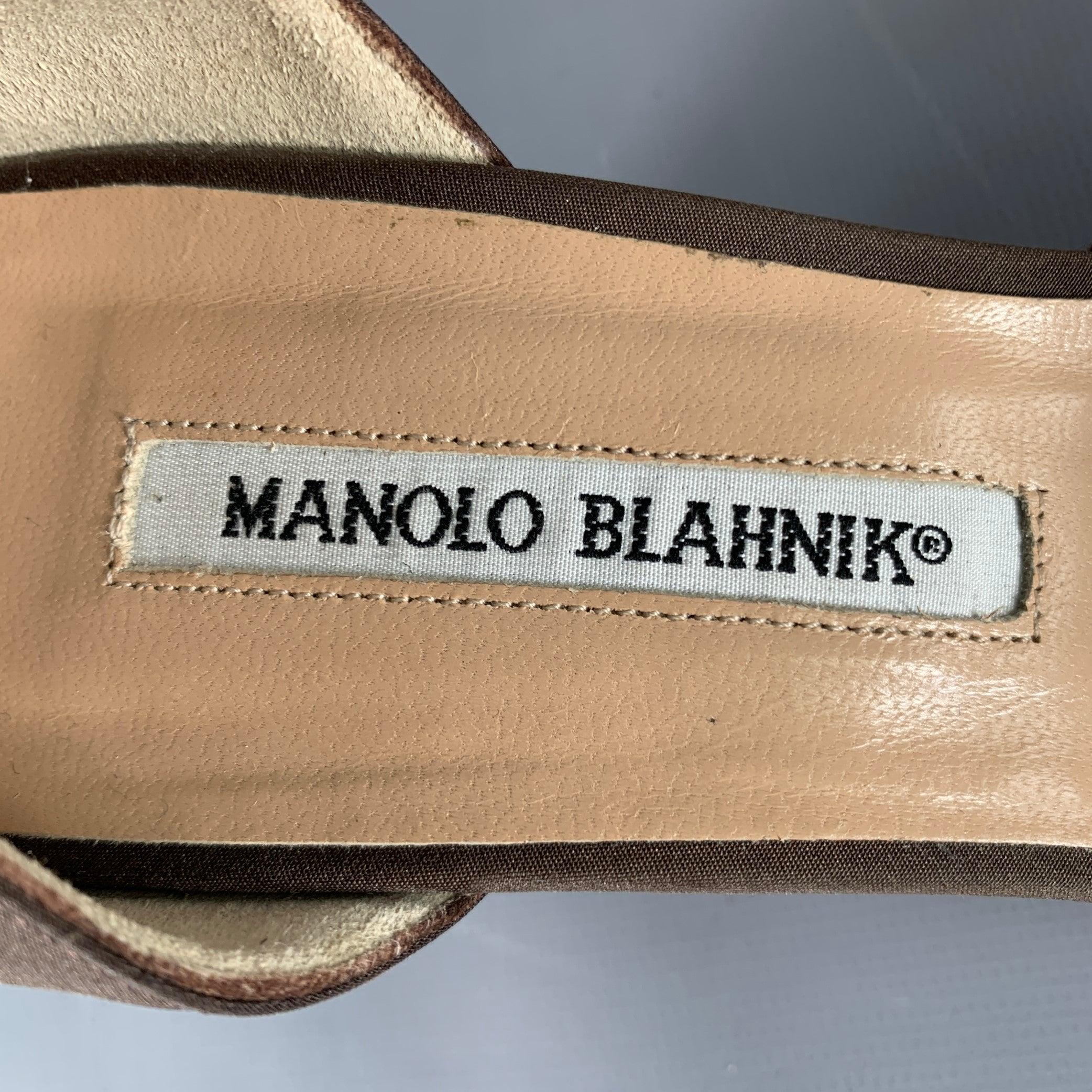 MANOLO BLAHNIK Size 9 Brown Silk Ruffled Kitten Heels Pumps 3