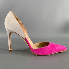 MANOLO BLAHNIK Size 9.5 Pink Grey Suede Two Tone Suede Pointed Toe Pumps