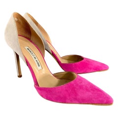 MANOLO BLAHNIK Size 9.5 Pink Grey Suede Two Tone Suede Pointed Toe Pumps