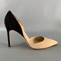 MANOLO BLAHNIK Size 9.5 Tan Black Suede Two Tone Suede Pointed Toe Pumps