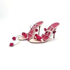 Manolo Blahnik Spring 2016 Xafiore Rose Ankle Strap Sandals 37