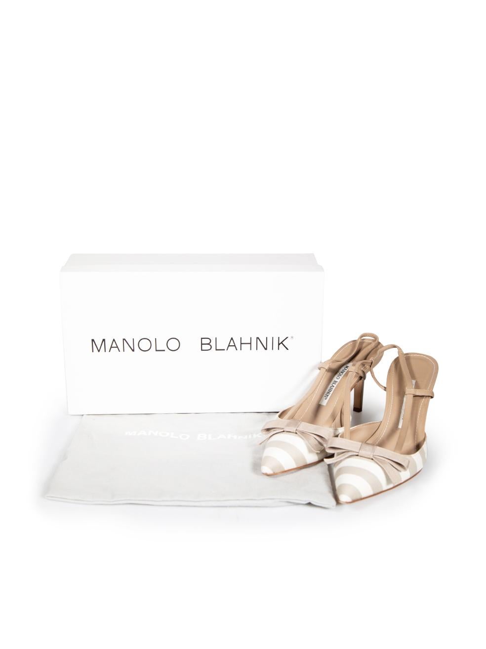 Manolo Blahnik Taupe Galop Stripe Canvas Halter Sandals Size IT 38 2