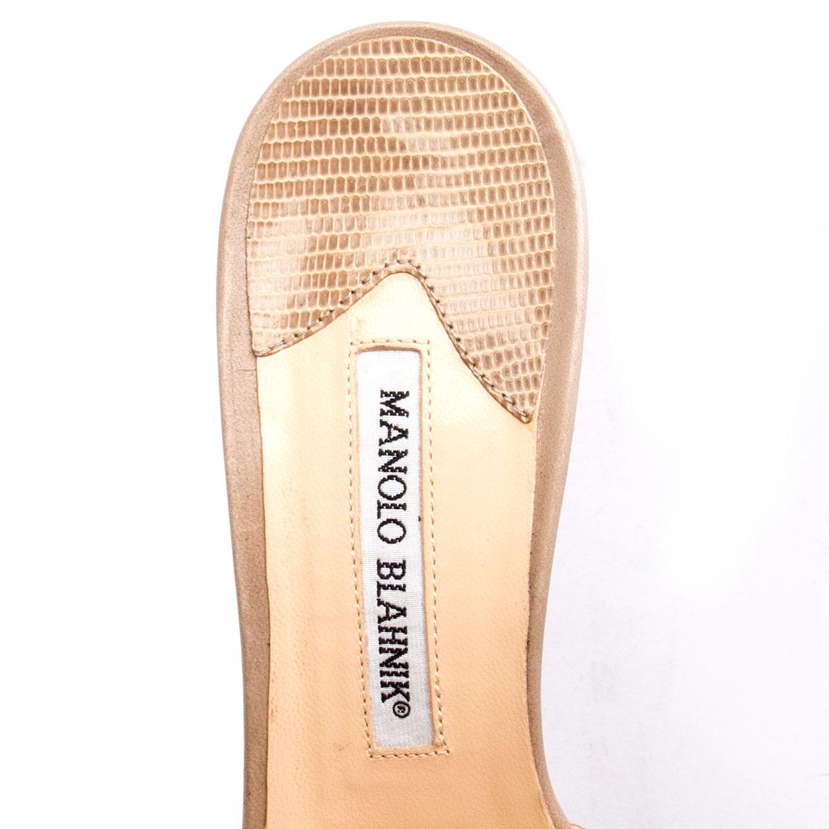 Beige MANOLO BLAHNIK taupe lizard CALLAMU Crisscross Sandals Shoes 38.5