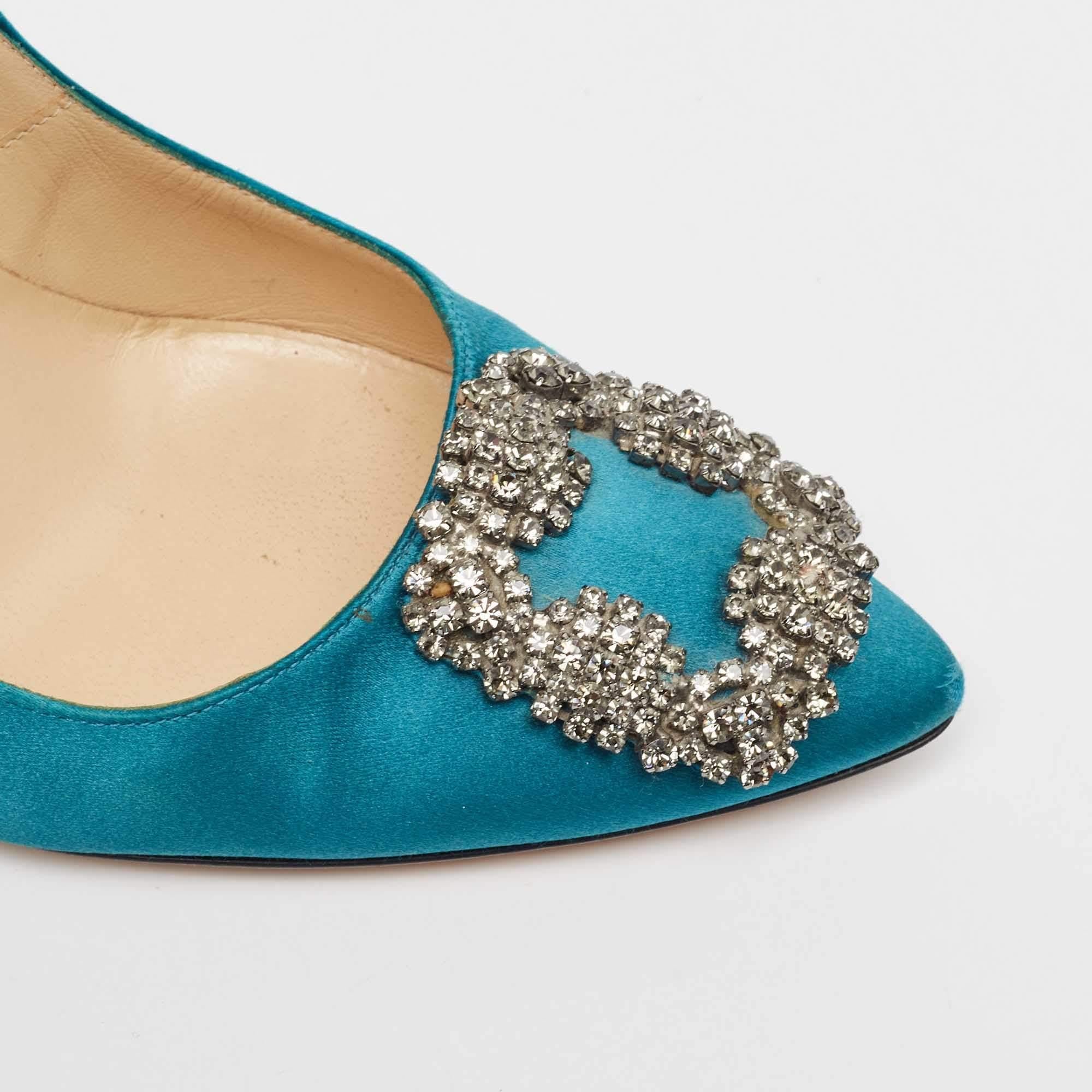 Manolo Blahnik Teal Satin Hangisi Pumps Size 37.5 2