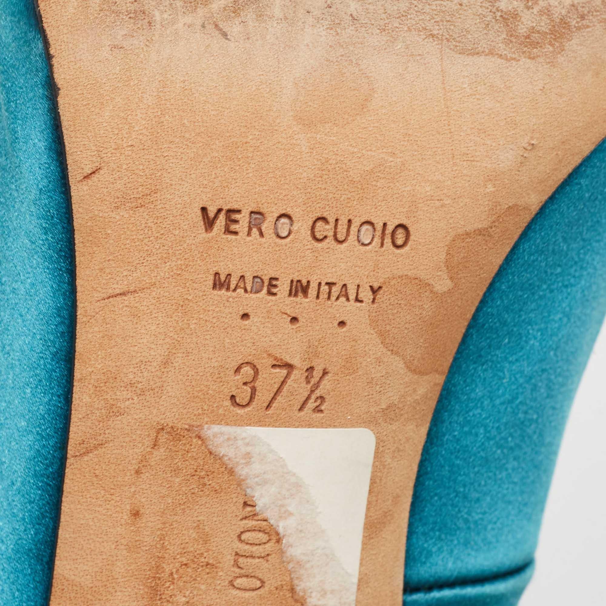 Manolo Blahnik Teal Satin Hangisi Pumps Size 37.5 3