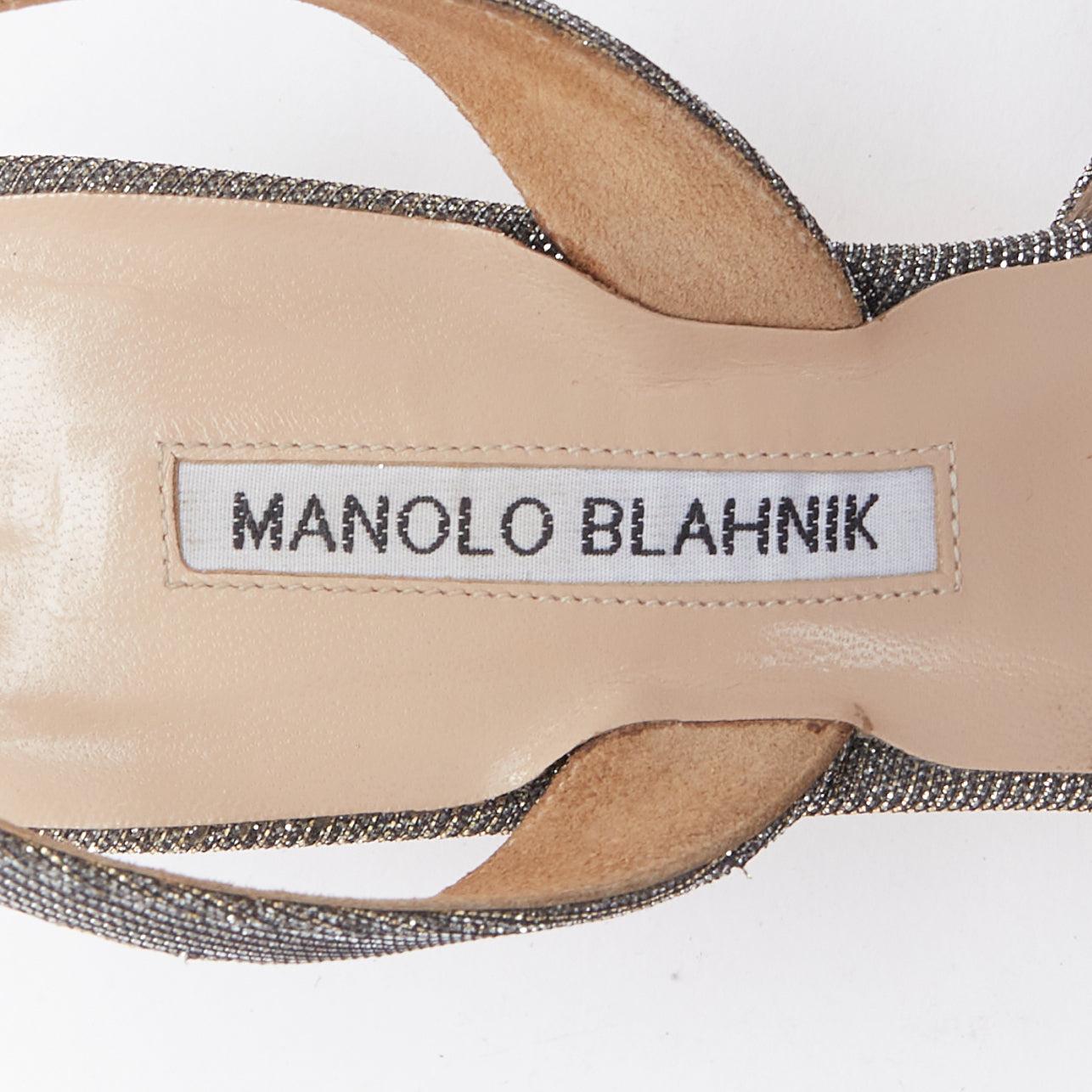 MANOLO BLAHNIK Tonoslac metallic silver fabric crystsal buckle sling heels EU39 For Sale 5