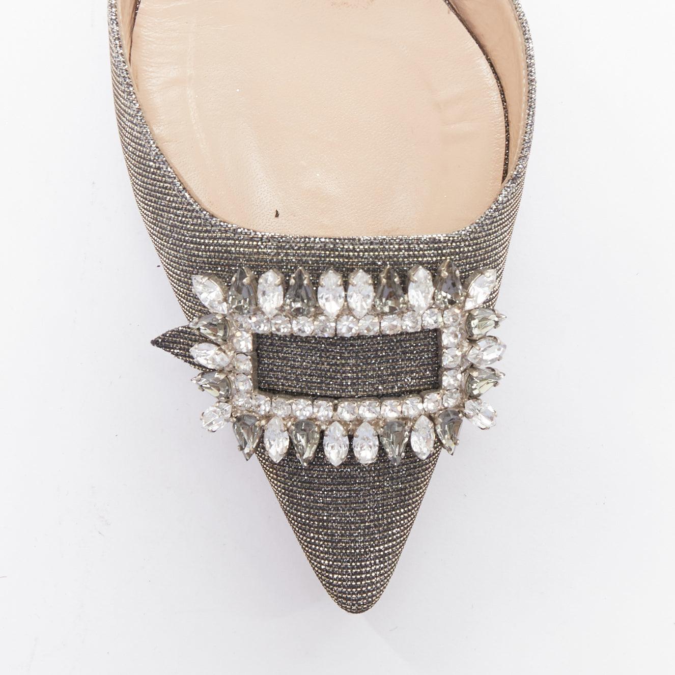 MANOLO BLAHNIK Tonoslac metallic silver fabric crystsal buckle sling heels EU39 For Sale 2