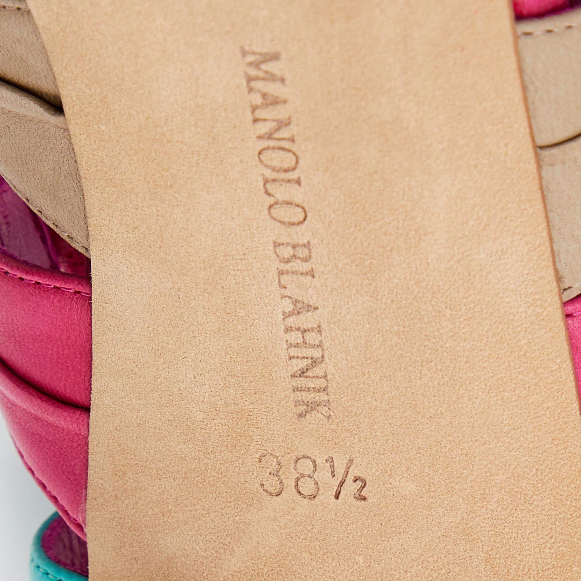 Manolo Blahnik Tri Color Leather Natuk Peep Toe Sandals Size 38.5 2