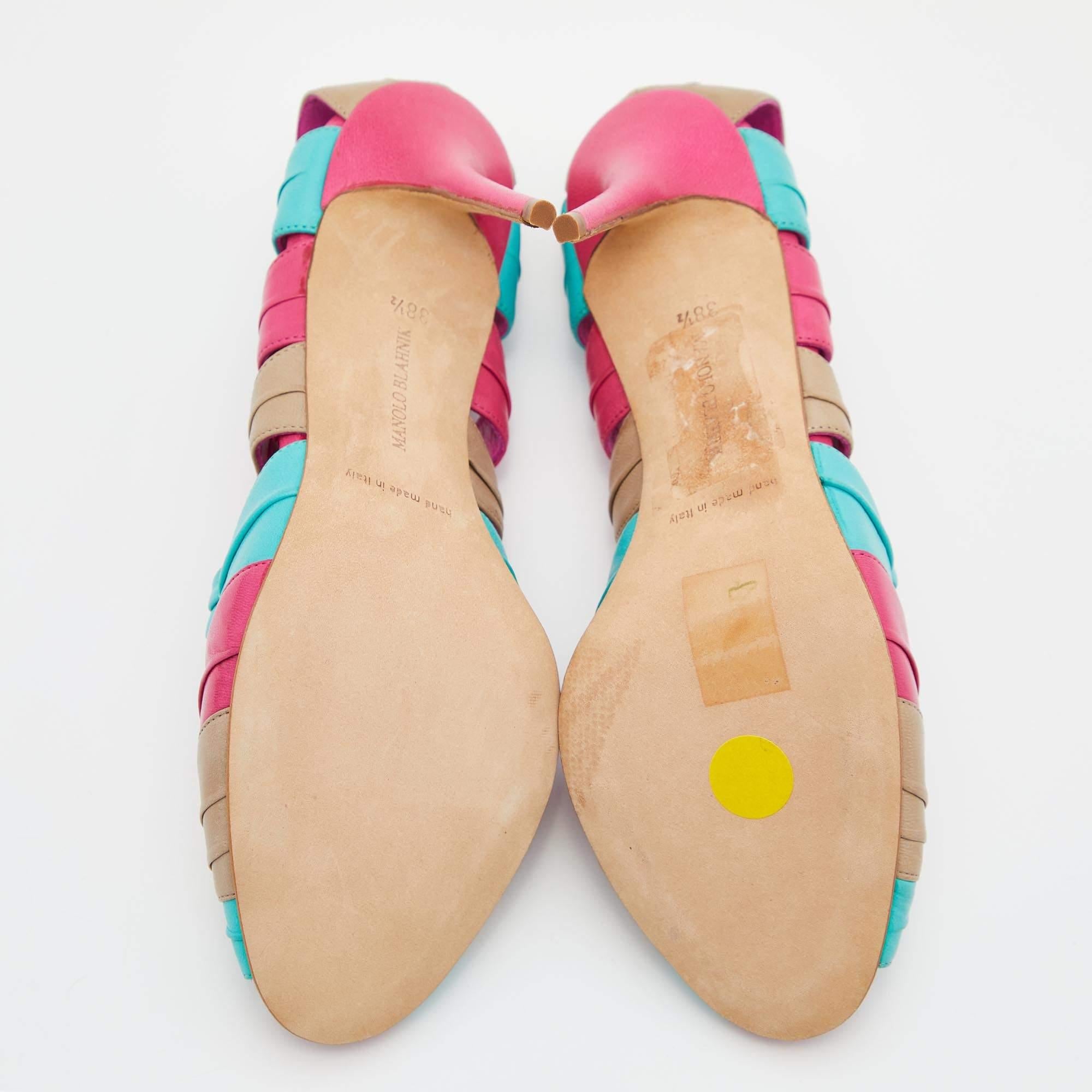 Manolo Blahnik Tri Color Leather Natuk Peep Toe Sandals Size 38.5 3