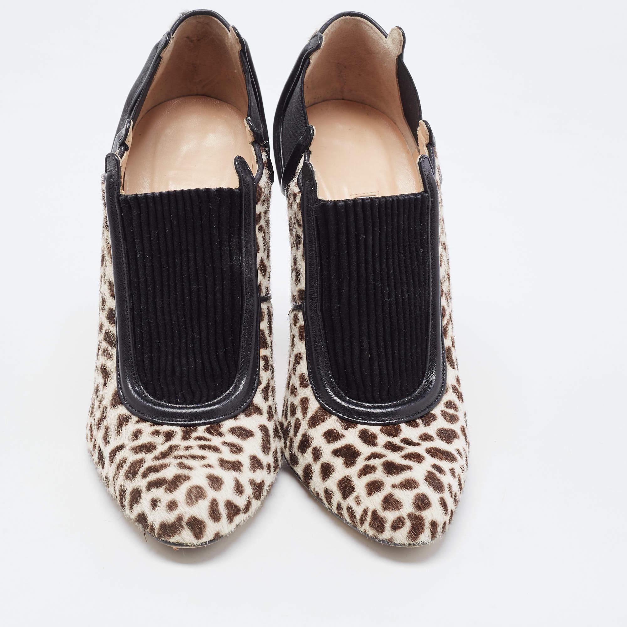 Black Manolo Blahnik Tricolor Animal Print Calf Hair & Leather Ankle Booties Size 37.5
