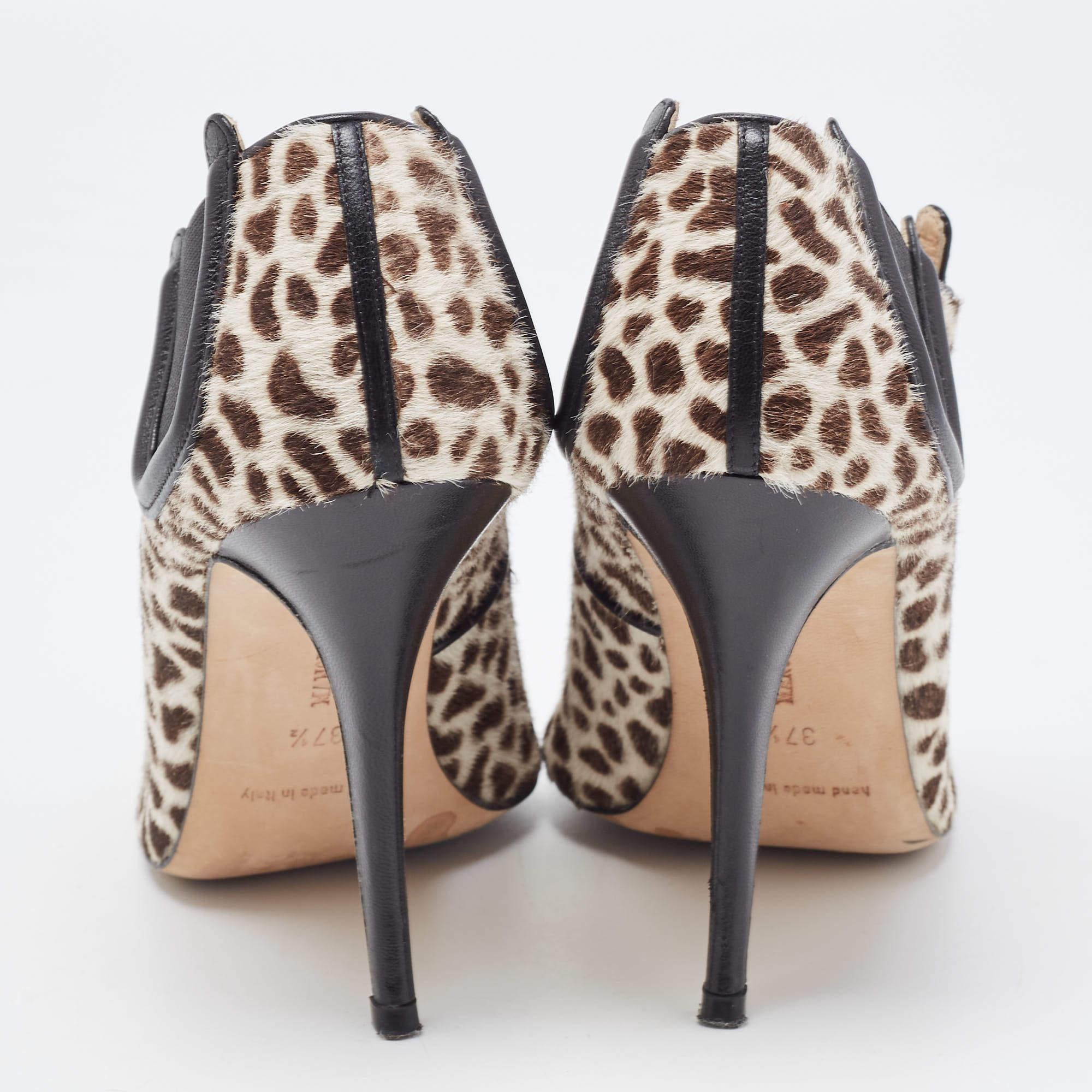 Women's Manolo Blahnik Tricolor Animal Print Calf Hair & Leather Ankle Booties Size 37.5