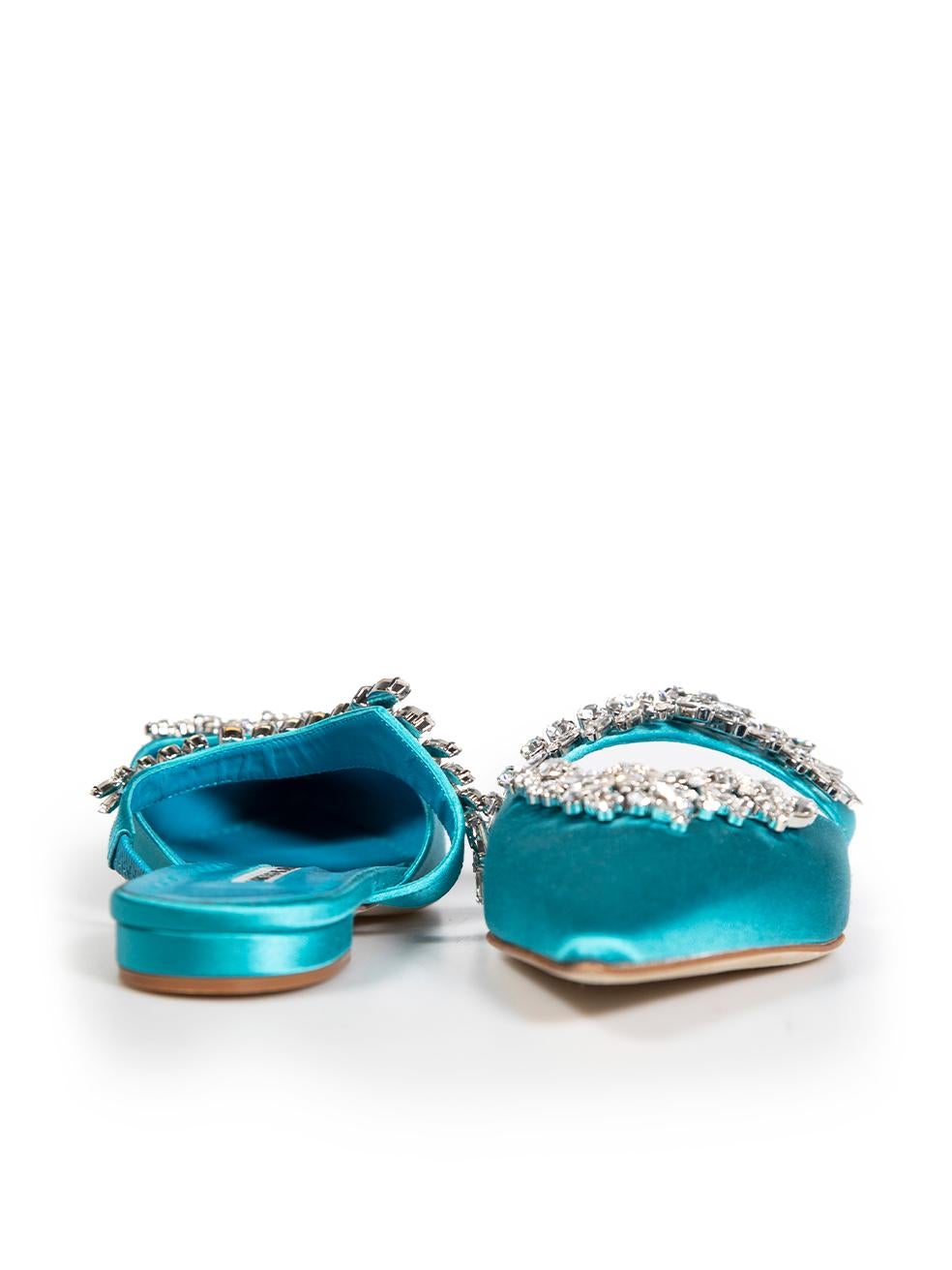 Manolo Blahnik Turquoise Embellished Lurum Mules Size IT 36.5 In Good Condition For Sale In London, GB
