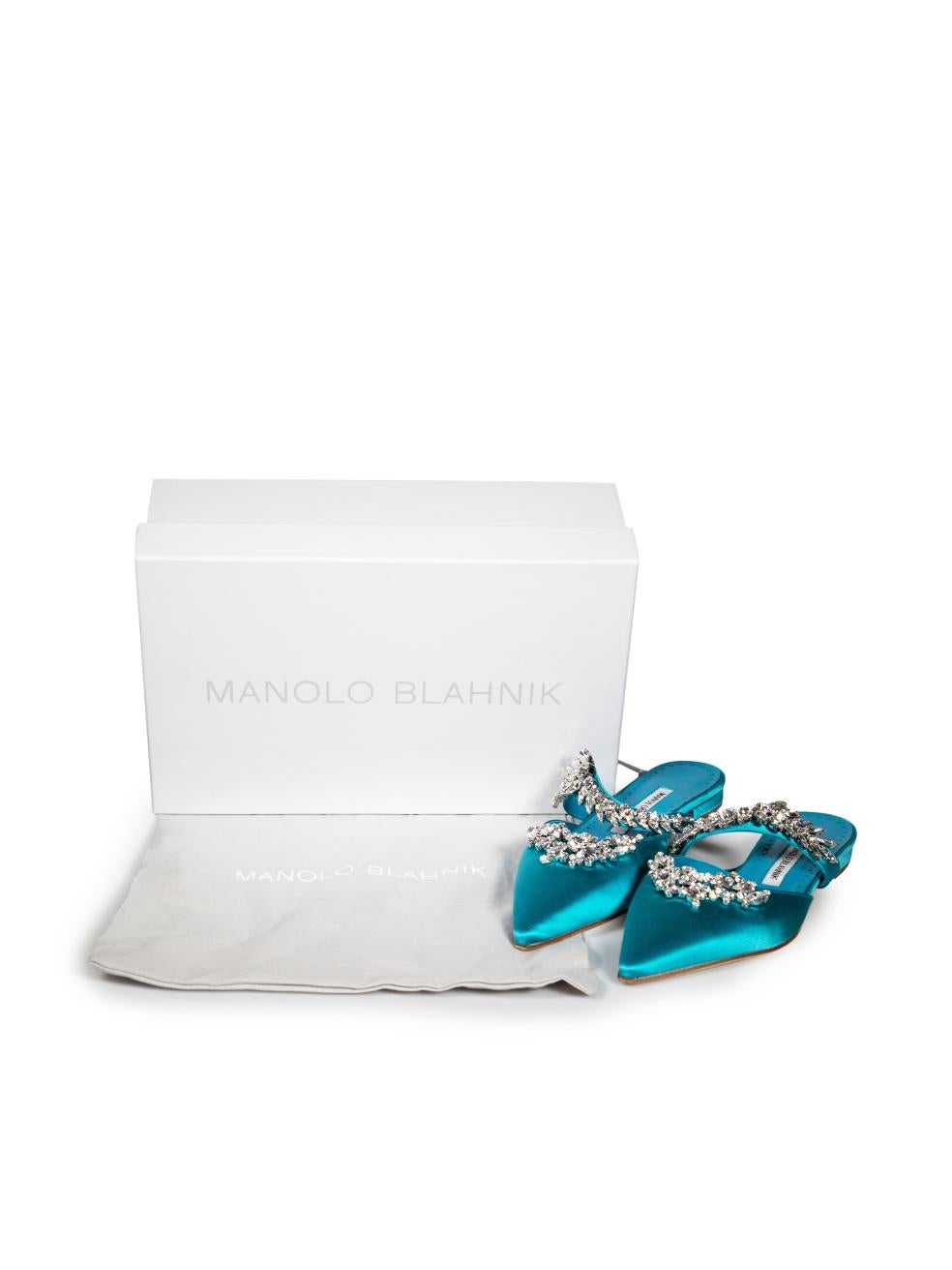 Manolo Blahnik Turquoise Embellished Lurum Mules Size IT 36.5 For Sale 1