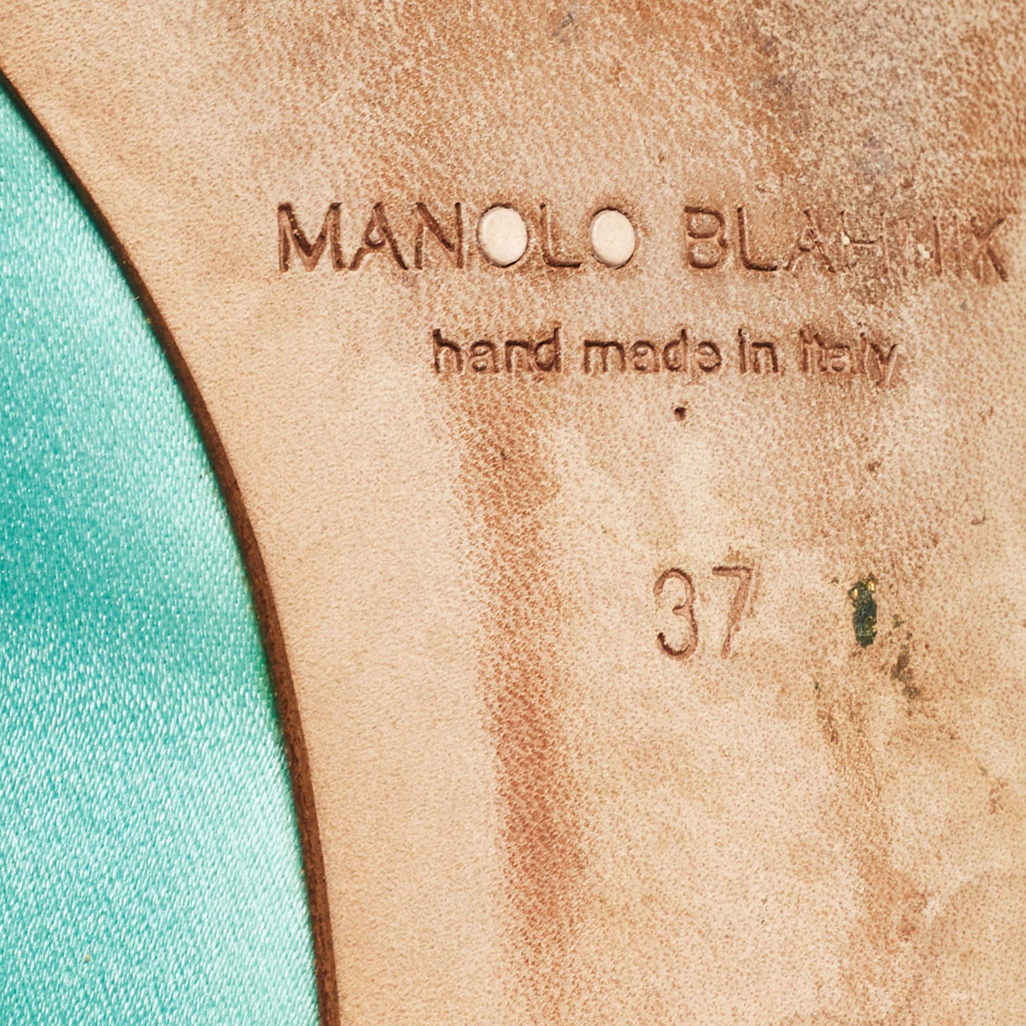 Manolo Blahnik Turquoise Satin Hangisi Ballet Flats Size 37 For Sale 1