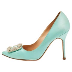 Manolo Blahnik Turquoise Satin Hangisi Pumps Size 38