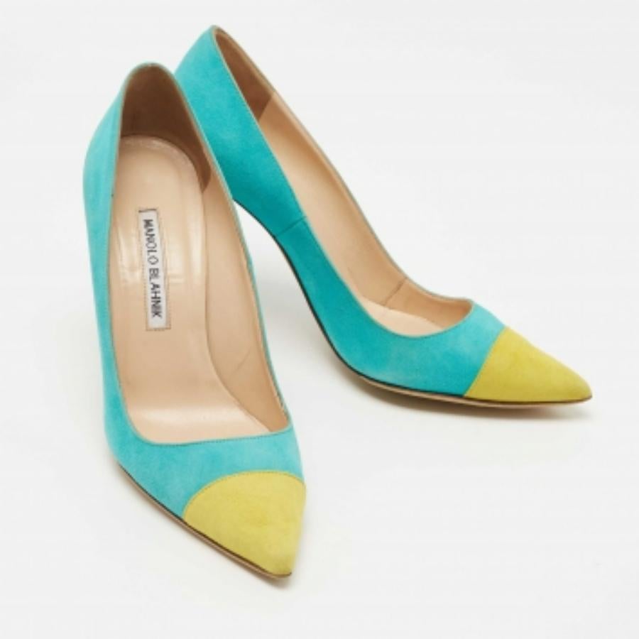 Manolo Blahnik Pumps in camoscio turchese/giallo taglia 37,5 in vendita 2