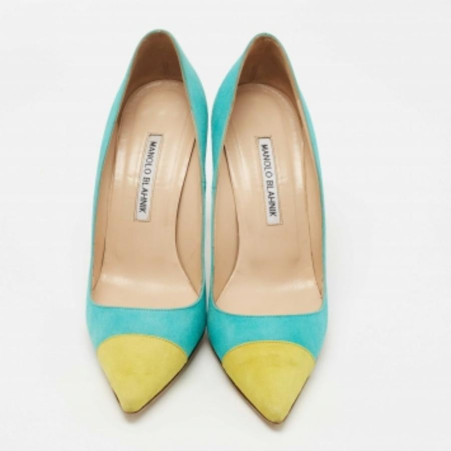 Manolo Blahnik Pumps in camoscio turchese/giallo taglia 37,5 in vendita 3