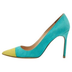 Manolo Blahnik Turquoise/Yellow Suede Bipunta Pumps Size 37.5