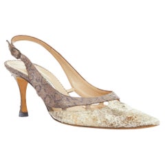 MANOLO BLAHNIK Vintage bicolor scaled leather pointy slingback kitten pumps EU39 MANOLO BLAHNIK Retro bicolor scaled leather pointy slingback kitten pumps EU39