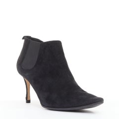 MANOLO BLAHNIK Vintage black suede pointy toes mid heel booties EU39.5
