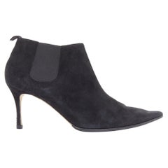 MANOLO BLAHNIK Vintage black suede pointy toes mid heel booties EU39.5
