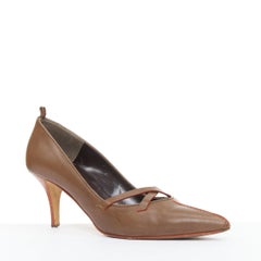 MANOLO BLAHNIK Vintage brown leather red colorblock straps kitten pumps EU37