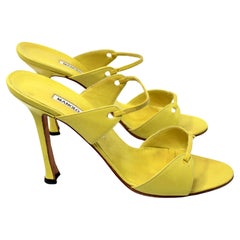 Manolo Blahnik Vintage Chartreuse Leather Sandal Heels