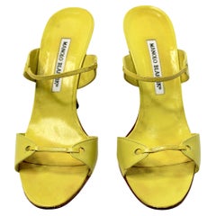 Manolo Blahnik Vintage Chartreuse Leather Sandal Heels