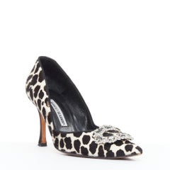 MANOLO BLAHNIK Vintage cow spot ponyhair crystal buckle pumps EU37