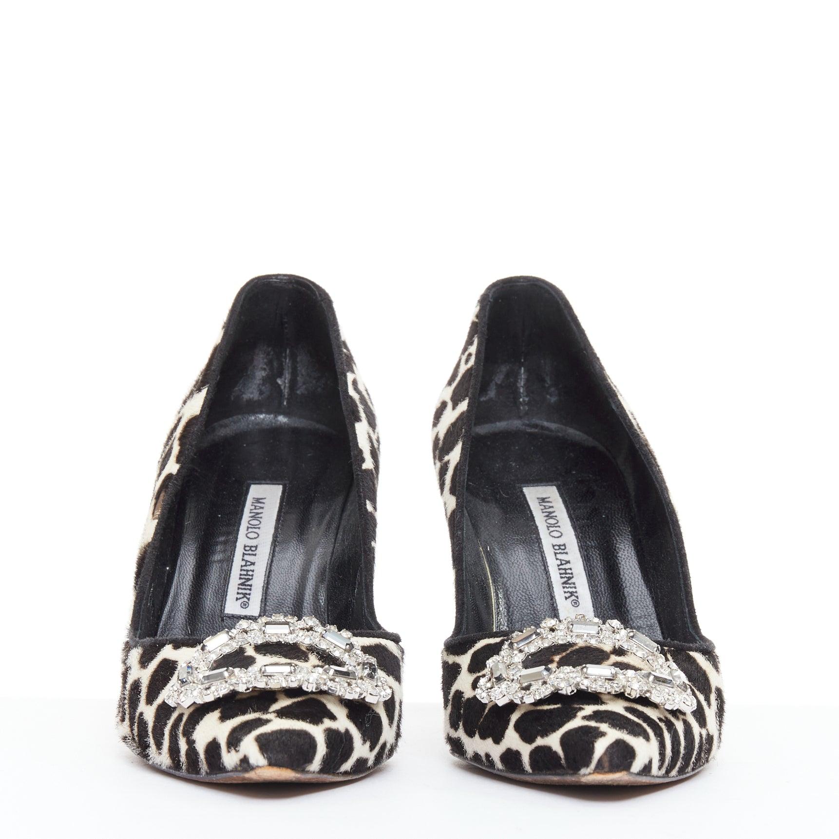 Noir Manolo Blahnik Escarpins vintage à boucle en cristal en poils de poney EU37 en vente